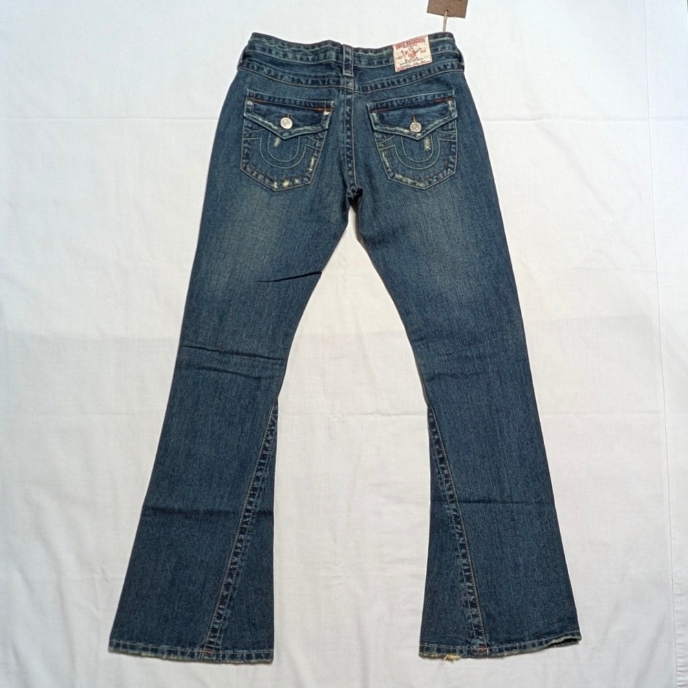 True Religion Joey Super T Distressed Flare Jeans Blue Denim Women's 28
